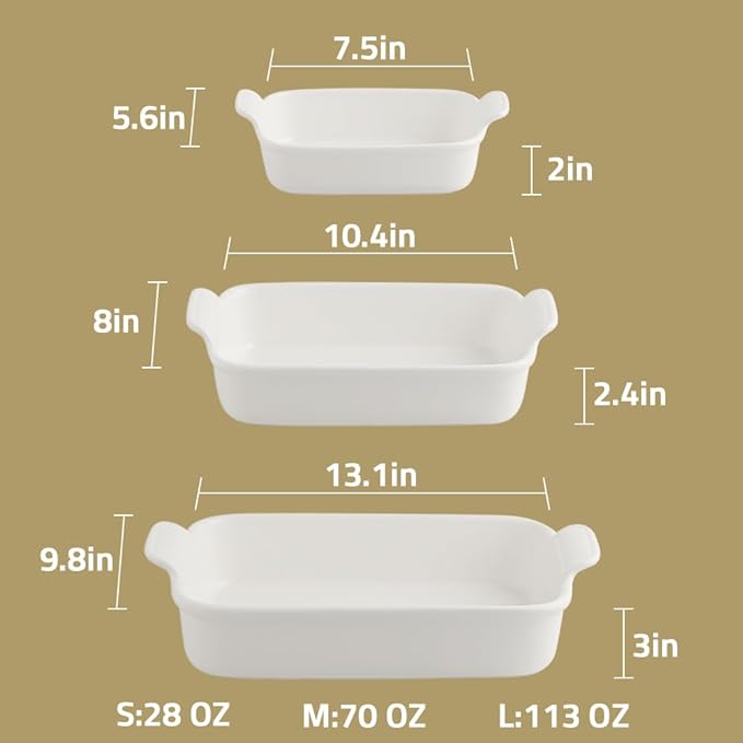 Sweejar Baking Pans Set, Ceramic 9x13 Baking Dish with Handle, Rectangular Casserole Dishes for Oven, Bakeware Sets of 3, Durable Lasagna Pan Deep for Kitchen, Banquet, Wedding Gift(Green)