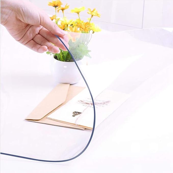 NECAUX Custom 46 x 91 Inch Clear Table Cover Protector, 1.5mm Thick Wood Grain Transparent Table Pad Non-Slip Tablecloth Plastic Protective Pad for Dining Room Table, Conference Table