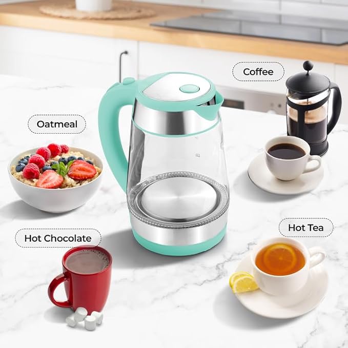 Zulay Kitchen Fast Boiling Electric Water Kettle - 1.7L, 1500W, Auto Shut-Off for Overboil & Boil Dry Protection, Cool-Touch Handle, 360° Base - Rapid Teapot Boiler For Coffee & Tea - Mint