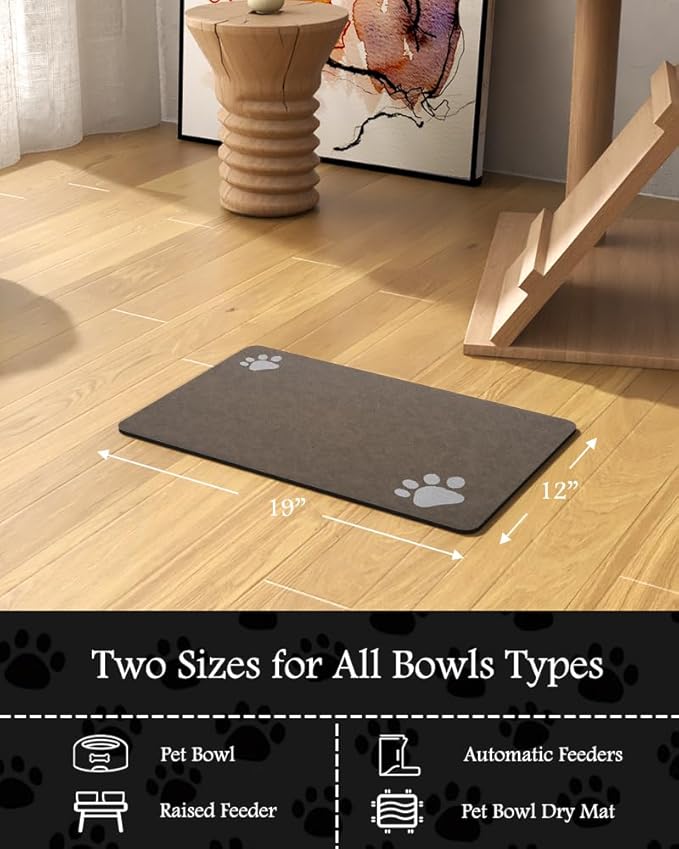 Pet Feeding Mat-Absorbent Dog Mat for Food and Water Bowl-No Stains Quick Dry Water Dispenser Mat-Dog Accessories Pet Supplies-Bowl for Messy Drinkers(Brown,12"x19"