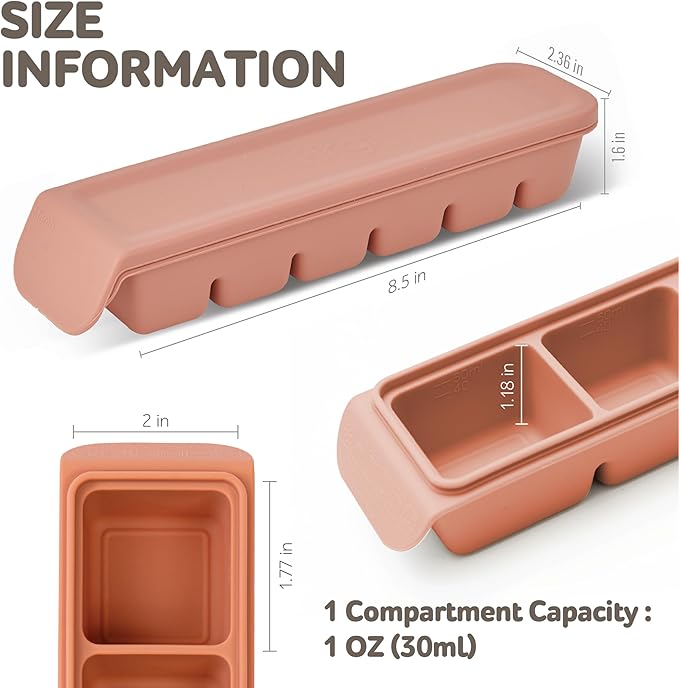Silicone Freezer Trays with Lid, 2ea 1oz 6 Section-Leak Proof Silicone Freezer molds for Homemade Baby Food Breastmilk, Purees, Vegetables, Fruit, Baby Food Jars Ice Tray with Lid BPA Free Gray
