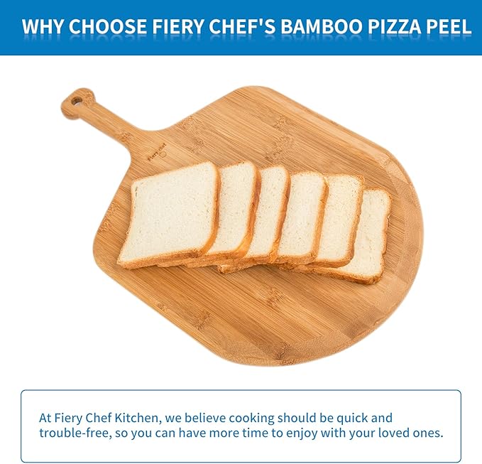 14” Bamboo Pizza Peel - Lightweight Smooth Wooden Pizza Paddle and Pizza Cutting Board with 8 Slice Grooves, Outdoor Pizza Oven Accessories, 21.6 Inch x 14 Inch