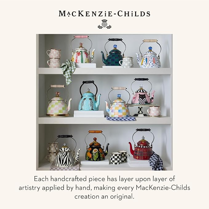 MACKENZIE-CHILDS Enamel Tea Kettle, Cute Tea Kettle for Stovetop, 2 Quarts, Garden Gala
