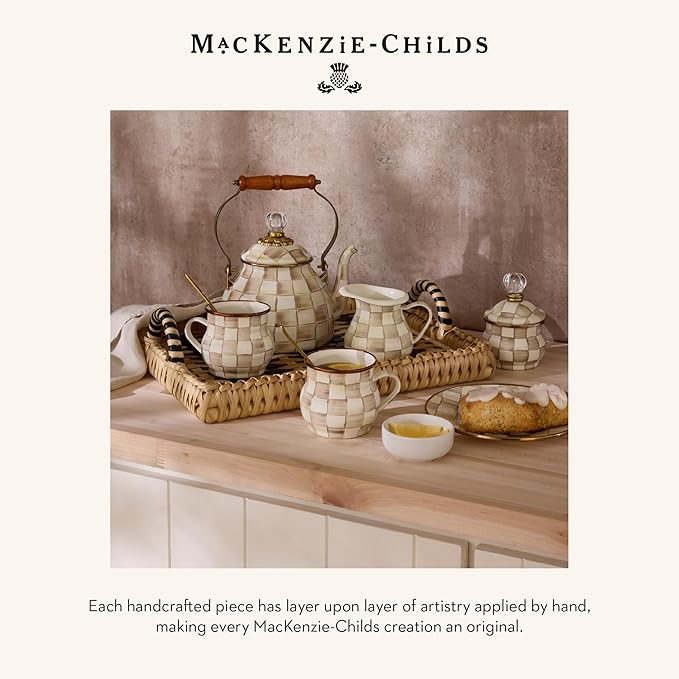 MACKENZIE-CHILDS Enamel Serving Platter, Decorative Serving Platter for Food, 16 Inches, Brown-and-White Mocha Check