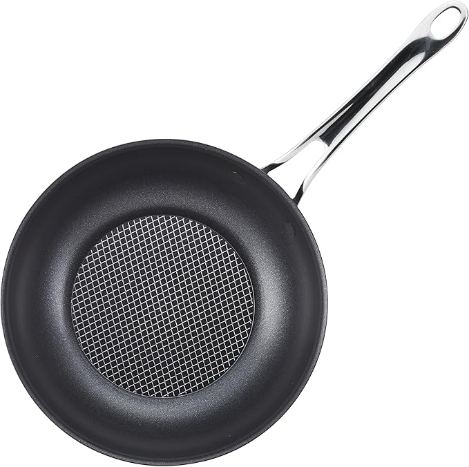Anolon X Hybrid Nonstick Induction Stir Fry Wok Pan Cookware with Lid, Dishwasher Safe, Compatible with All Stovetops, 10 Inch - Charcoal Gray