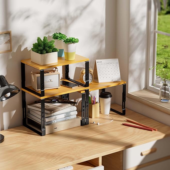 Kitchen Cabinet Organization Shelf,Set of 2 Height Adjustable Storage Racks,Stackable,Expandable,Countertop Shelves Organizer,Pantry Shelving(1PACK/Large/Black)