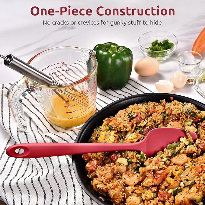 Heat Resistant Silicone Spoon Spatula: U-Taste 600ºF High Heat Flexible 11.38in Silicon Mixing Stirring Cooking Scraping Baking Bowl Scraper Seamless Spreader for Nonstick Cookware (Red)