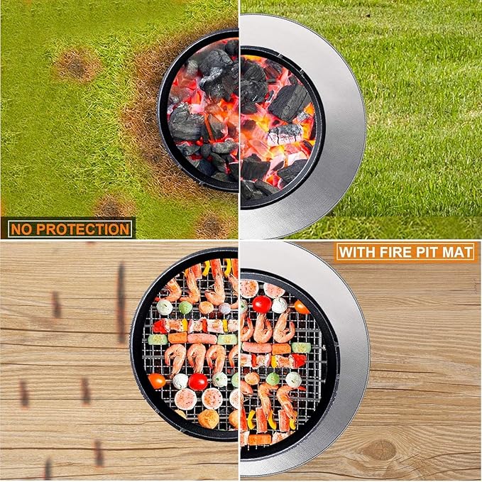 DocSafe 36" Round Fireproof Fire Pit Mat Grill Mat,Heat Insulated 4 Layers Indoor Fireplace Pad Protector for Patio,Deck,Grass,Lawn,Oil-Proof and Reusable and Waterproof,Easy to Clean,Black&Silver