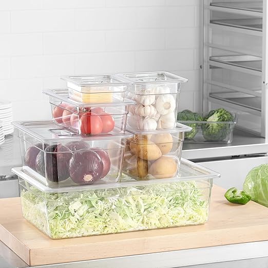 EGGKITP Full Size Clear Food Pans 6 pack 6 Inch Deep Pan Stackable Polycarbonate Food Pan for Restaurant Use BPA free freezer-safe Clear