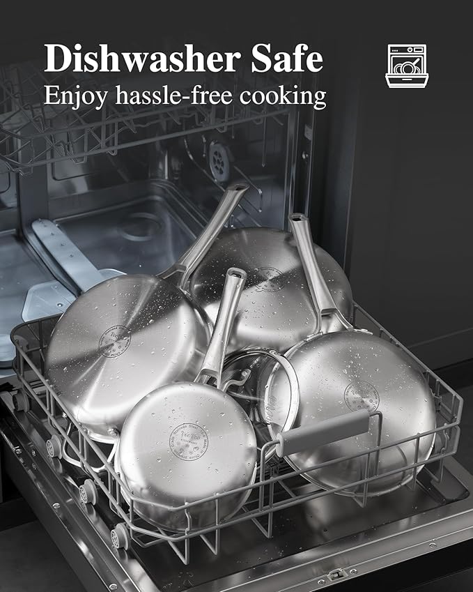 Tri-Ply Stainless Steel Frying Pans Set with Lid,PFOA&PTFE Free Skillets,Chef's Pan Set(8+10+12inch) Frying Pans for cooking,Induction Cookware Sets,Dishwasher and Oven Safe Kitchen set