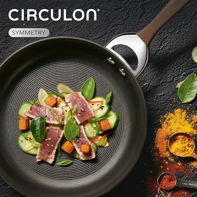 Circulon Symmetry Hard Anodized Nonstick Wok/Stir Fry Pan with Lid, 12", Chocolate