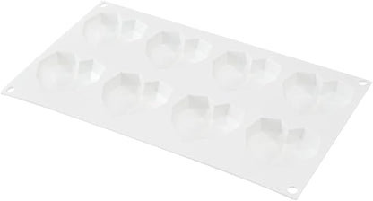 Pastry Tek 8 Cavities Diamond Heart Molds, 10 Oven-Ready Geometric Heart Molds - Flexible, Freezable, White Silicone Heart Baking Molds, Easy Release, For Baking - Restaurantware