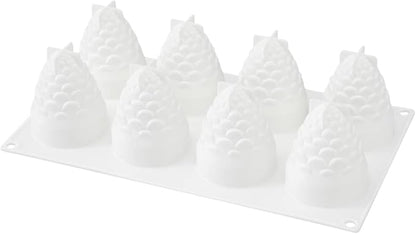 Pastry Tek 8 Cavities Pineapple Mold, 1 Oven-Ready Pineapple Jello Mold - Flexible, Freezable, White Silicone Tropical Fondant Mold, Easy Release, For Baking - Restaurantware