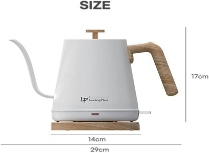 Modern Electric Gooseneck inner Stainless Steel Kettle, 1200W Quick Heating, One touch, Auto Shut off with Elegant Wood Grain design 800ML (White)