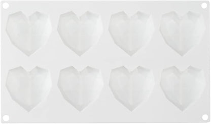 Pastry Tek 8 Cavities Diamond Heart Molds, 10 Oven-Ready Geometric Heart Molds - Flexible, Freezable, White Silicone Heart Baking Molds, Easy Release, For Baking - Restaurantware
