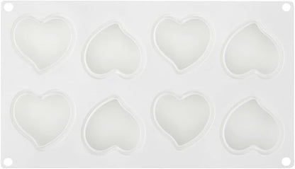 Pastry Tek 8 Cavities Heart Molds, 10 Oven-Ready Heart Pans - Flexible, Freezable, White Silicone Heart Shaped Molds, Easy Release, For Baking - Restaurantware