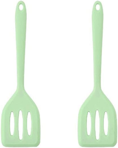 2Pack Small Silicone Turner High Heat Resistant Slotted Spatula for Fish, Eggs, Pancakes and More (8.2 IN, Light green)