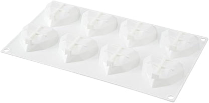 Pastry Tek 8 Cavities Diamond Heart Molds, 10 Oven-Ready Geometric Heart Molds - Flexible, Freezable, White Silicone Heart Baking Molds, Easy Release, For Baking - Restaurantware
