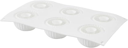Pastry Tek 6 Cavities Donut Pans, 10 Ridge Design Donut Molds - Oven-Ready, Flexible, White Silicone Bagel Pans, Freezable, Easy Release - Restaurantware
