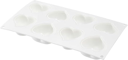 Pastry Tek 8 Cavities Heart Molds, 10 Oven-Ready Heart Pans - Flexible, Freezable, White Silicone Heart Shaped Molds, Easy Release, For Baking - Restaurantware