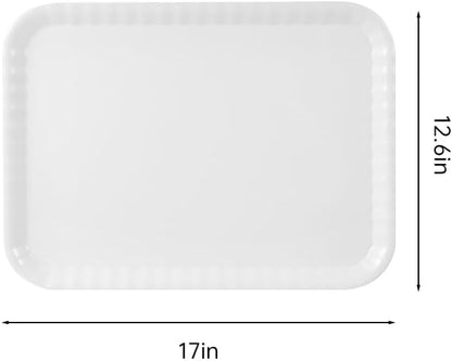 Blue Boat 17" x 12" Rectangular Serving Trays Set of 2 White, Melamine Serving Platter, Light Weight Easy to Clean Sturdy Stackable BPA-Free Dishwasher Safe