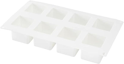 Pastry Tek 8 Cavities Square Cupcake Pans, 10 Oven-Ready Square Molds - Flexible, Freezable, White Silicone Petit Four Molds, Easy Release, For Baking - Restaurantware