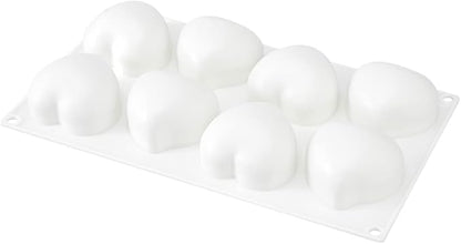 Pastry Tek 8 Cavities Heart Molds, 10 Oven-Ready Heart Pans - Flexible, Freezable, White Silicone Heart Shaped Molds, Easy Release, For Baking - Restaurantware
