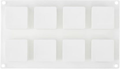 Pastry Tek 8 Cavities Square Cupcake Pans, 10 Oven-Ready Square Molds - Flexible, Freezable, White Silicone Petit Four Molds, Easy Release, For Baking - Restaurantware
