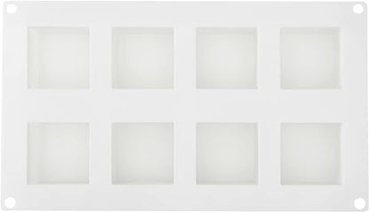 Pastry Tek 8 Cavities Square Cupcake Pans, 10 Oven-Ready Square Molds - Flexible, Freezable, White Silicone Petit Four Molds, Easy Release, For Baking - Restaurantware