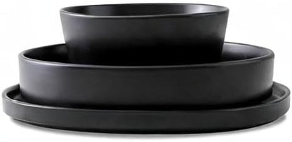 Stone Lain Celina Stoneware 12-Piece Dinnerware Set, Cereal and Pasta Bowls, Black, Coupe