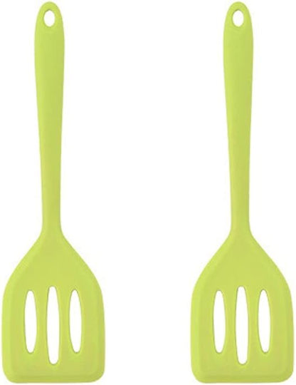 2Pack Small Silicone Turner High Heat Resistant Slotted Spatula for Fish, Eggs, Pancakes and More (8.2 IN, Green)
