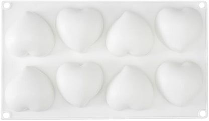 Pastry Tek 8 Cavities Heart Molds, 10 Oven-Ready Heart Pans - Flexible, Freezable, White Silicone Heart Shaped Molds, Easy Release, For Baking - Restaurantware