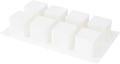 Pastry Tek 8 Cavities Square Cupcake Pan, 1 Oven-Ready Square Mold - Flexible, Freezable, White Silicone Petit Four Mold, Easy Release, For Baking - Restaurantware