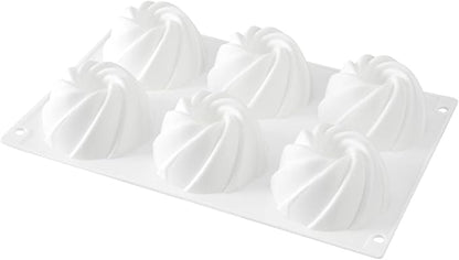 Pastry Tek 6 Cavities Mini Bundt Cake Pan, 1 Oven-Ready Mini Fluted Tube Cake Pan - Flexible, Freezable, White Silicone Baking Mold, Easy Release, For Baking Cupcakes or Donuts - Restaurantware