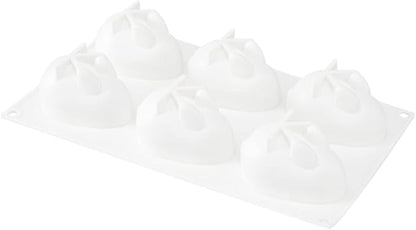 Pastry Tek 6 Cavities Chocolate Bunny Mold, 1 Oven-Ready Easter Candy Mold - Flexible, Freezable, White Silicone Bunny Pan, Easy Release, For Baking - Restaurantware