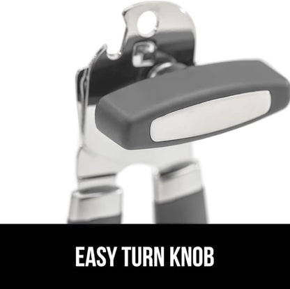 GORILLA GRIP Heavy Duty Stainless Steel Smooth Edge Manual Can Opener and Bottle Openers, Soft Comfortable Handle, Oversized Handheld Turn Knob, US Designed Multifunctional Kitchen Tool, Gray