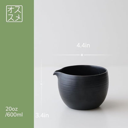WENSHUO Matcha Whisk Set, Ceramic Matcha Bowl & Whisk Holder, Bamboo Accessory, Modern Design (Matte Black, Pouring Spout)