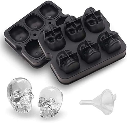 CHIYAN Skull Ice Mold Silicone - Set of 6 Large 3D Ice Cube Molds, 2.3x2.3 Inch Flexible Silicone Freezer Tray, Whiskey Cubes Mold Skull for Party Cocktails Champagne and Drinks