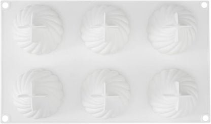 Pastry Tek 6 Cavities Spiral Silicone Mold, 1 Oven-Ready Spiral Mold - Flexible, Freezable, White Silicone Spiral Jello Mold, Easy Release, For Baking - Restaurantware