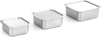 CuBE Low 3PCS Set Stainless Steel Food Storage Containers With Lids and 3 Net Kitchen Appliances Dishwasher Safe Premium South Korea