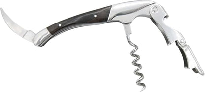 The Wine Chic Premium Professional Corkscrew Wine Opener with Elegant Wood Handle, Manual Wine Key with Foil Knife and Cap Bottle Opener for Bartenders, Waiters and Sommeliers (Black)