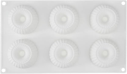 Pastry Tek 6 Cavities Donut Pan, 1 Ridge Design Donut Mold - Oven-Ready, Flexible, White Silicone Bagel Pan, Freezable, Easy Release - Restaurantware