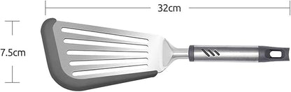 Fish Spatula for Nonstick Cookware, Stainless Steel Slotted Spatula with Silicone Edge, Flexible Metal Turner for Cooking, Flipping, Frying, 12.6" Egg Flipper Utensils, Heat Resistant Handle