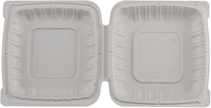 TIYA Clamshell Food Containers - White Bulk 150 Pack, 8x8 in - BPA-Free Plastic To-Go Containers - Microwavable, Hinged, Tall Reusable Clamshells - Great for Meal Prep