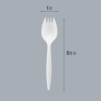Plasticpro Cutlery Plastic Sporks Medium Weight Disposable Silverware White (1000 Count)