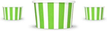 UNIQ 1000-Count 4 oz Striped Paper Ice Cream Cups Green Color | Disposable Dessert Bowls in Multiple Colors | Frozen Dessert Supplies