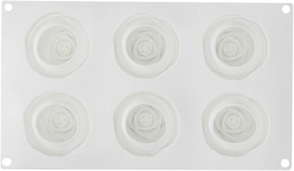 Pastry Tek 6 Cavities Rose Baking Molds, 10 Oven-Ready 3D Rose Molds - Flexible, Freezable, White Silicone Chocolate Molds, Easy Release, For Making Candies or Chocolates - Restaurantware