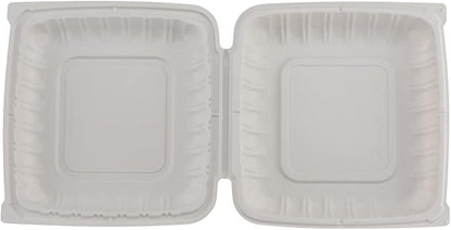 TIYA Clamshell Food Containers - White Bulk 150 Pack, 9x9 in - BPA-Free Plastic To-Go Containers - Microwavable, Hinged, Tall Reusable Clamshells - Great for Meal Prep