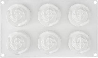 Pastry Tek 6 Cavities Rose Baking Molds, 10 Oven-Ready 3D Rose Molds - Flexible, Freezable, White Silicone Chocolate Molds, Easy Release, For Making Candies or Chocolates - Restaurantware
