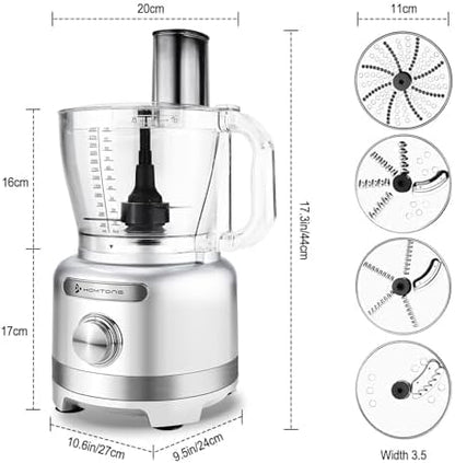 Homtone 16 Cup Food Processor Large, 9 Functions 7 Blades 3 Speeds for Shredding, Slicing, Making French Fries, Chopping Meat, Kneading Dough & Emulsifying, 600W, Red